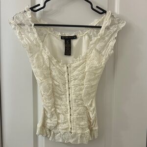 grass collection Cream Lace Ruffled Corset Camisole
